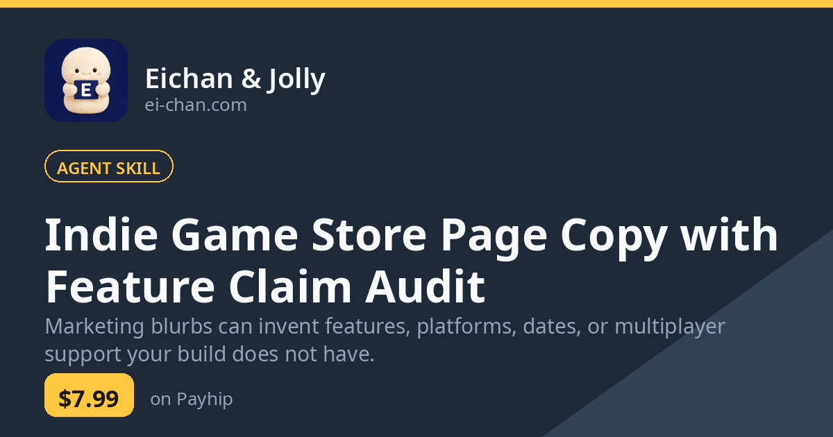 Indie Game Store Page Copy with Feature Claim Audit